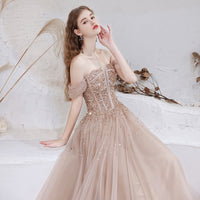 Women's Off Shoulder Beaded Evening Dress