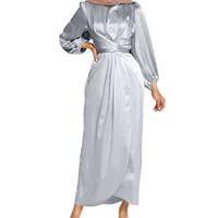 Women Satin Puff Long Sleeve Maxi Dress