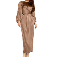 Women Satin Puff Long Sleeve Maxi Dress