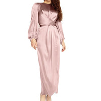 Women Satin Puff Long Sleeve Maxi Dress