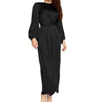 Women Satin Puff Long Sleeve Maxi Dress