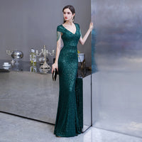 Women's Dark Green Sequin Prom Party Dress