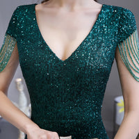 Women's Dark Green Sequin Prom Party Dress