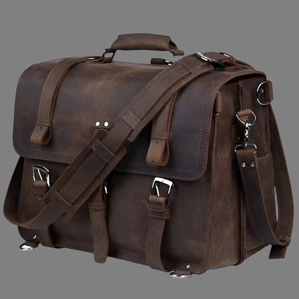 This high capacity laptop backpack briefcase is crafted from genuine leather for durability and style. It offers ample space for all your professional essentials. 