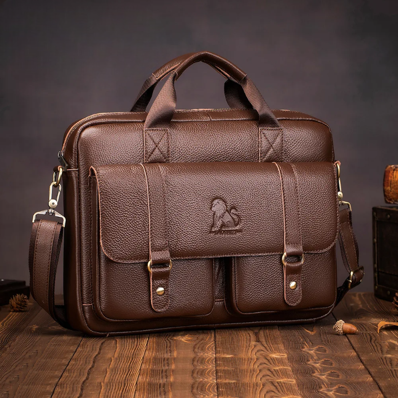 100% genuine leather briefcase is perfect for the business professional.  Stay organized with its multiple compartments and secure your belongings with its durable design. 