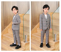 Spring Autumn Kids Boys Suits Elegant Children Boys Plaid Blazer Pant Suits Outfits Set Young Teenager Boys Formal Wedding Suits