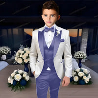 White Business Boy Suit Formal Occasion Kids Wedding Party Prom Boy Tuxedo 3 Piece Set Blazer Vest Pants