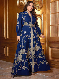 TOLEEN 2024 Luxury Elegant Arabian Party Evening Long Dresses Plus Size Women's Floral Printed Patchwork Weaved Belt Maxi Dress