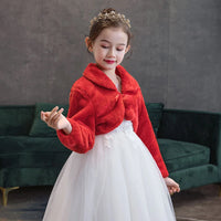 Girls Princess Plush Jackets Children Thicken Wedding Birthday Party Coats Kids White Shawl Cape New Warm Long Sleeves Clothing