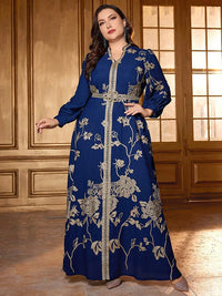 TOLEEN 2024 Luxury Elegant Arabian Party Evening Long Dresses Plus Size Women's Floral Printed Patchwork Weaved Belt Maxi Dress