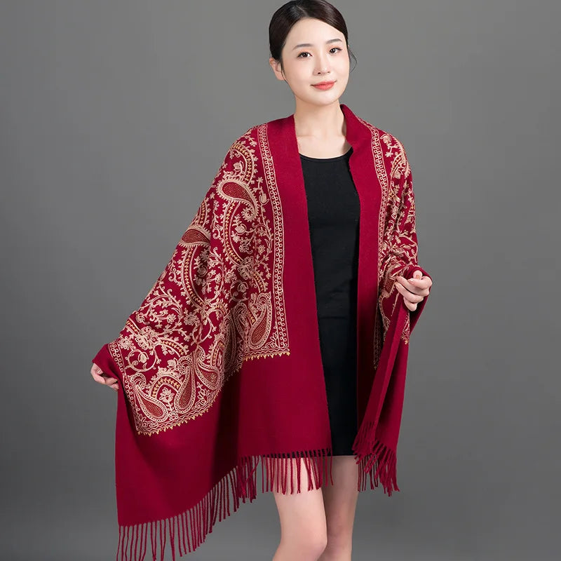 Women's Diamonds Embroidery Winter Thicken Luxury Cashmere Scarf/Shawl