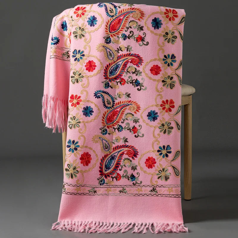 Women's Luxury Embroidery Cashmere Soft Scarf/Shawl