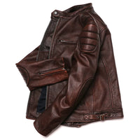 2025 Vintage Brown Genuine Leather Jacket Real Natural Cowhide Men Motorcycle Biker Coat Mens Slim Calf Skin Coat
