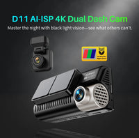 4K Wifi GPS Car Front and Rear Dash Cam with AI-ISP Color Night Vision