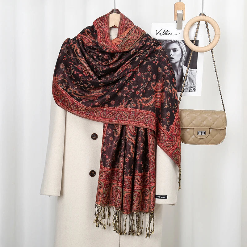 Women's Ethnic Paisley Embroidery Viscose Scarf/Shawl