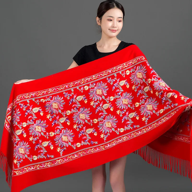 Women's Embroidery Cashmere Thick Soft Warm Scarf/Shawl