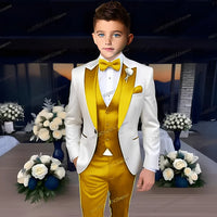 White Business Boy Suit Formal Occasion Kids Wedding Party Prom Boy Tuxedo 3 Piece Set Blazer Vest Pants