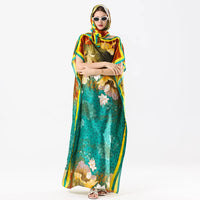 2025 Summer New Casual Elegant Flore Print Long Skirt with Scarf Malaysia loose fitting robes Cool Muslim Abaya Autumn Dress