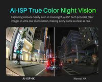 4K Wifi GPS Car Front and Rear Dash Cam with AI-ISP Color Night Vision