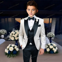 White Business Boy Suit Formal Occasion Kids Wedding Party Prom Boy Tuxedo 3 Piece Set Blazer Vest Pants