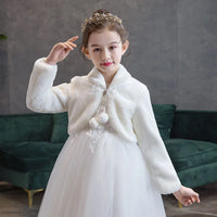 Girls Princess Plush Jackets Children Thicken Wedding Birthday Party Coats Kids White Shawl Cape New Warm Long Sleeves Clothing
