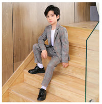Spring Autumn Kids Boys Suits Elegant Children Boys Plaid Blazer Pant Suits Outfits Set Young Teenager Boys Formal Wedding Suits