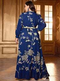 TOLEEN 2024 Luxury Elegant Arabian Party Evening Long Dresses Plus Size Women's Floral Printed Patchwork Weaved Belt Maxi Dress