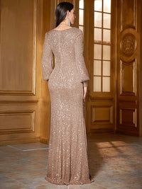 TOLEEN 2024 New Twisted Lantern Sleeves Mermaid Luxury Gold Sequin Sparkly Elegant Formal Evening Party Prom Long Maxi Dresses