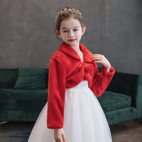 Girls Princess Plush Jackets Children Thicken Wedding Birthday Party Coats Kids White Shawl Cape New Warm Long Sleeves Clothing