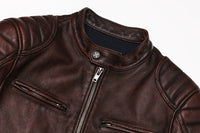 2025 Vintage Brown Genuine Leather Jacket Real Natural Cowhide Men Motorcycle Biker Coat Mens Slim Calf Skin Coat
