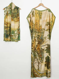 2025 Summer New Casual Elegant Flore Print Long Skirt with Scarf Malaysia loose fitting robes Cool Muslim Abaya Autumn Dress