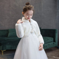 Girls Princess Plush Jackets Children Thicken Wedding Birthday Party Coats Kids White Shawl Cape New Warm Long Sleeves Clothing