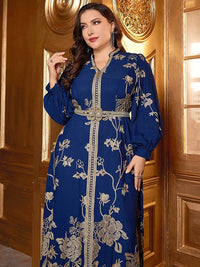 TOLEEN 2024 Luxury Elegant Arabian Party Evening Long Dresses Plus Size Women's Floral Printed Patchwork Weaved Belt Maxi Dress
