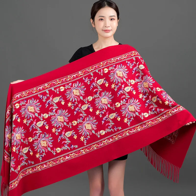 Women's Embroidery Cashmere Thick Soft Warm Scarf/Shawl