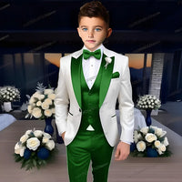 White Business Boy Suit Formal Occasion Kids Wedding Party Prom Boy Tuxedo 3 Piece Set Blazer Vest Pants