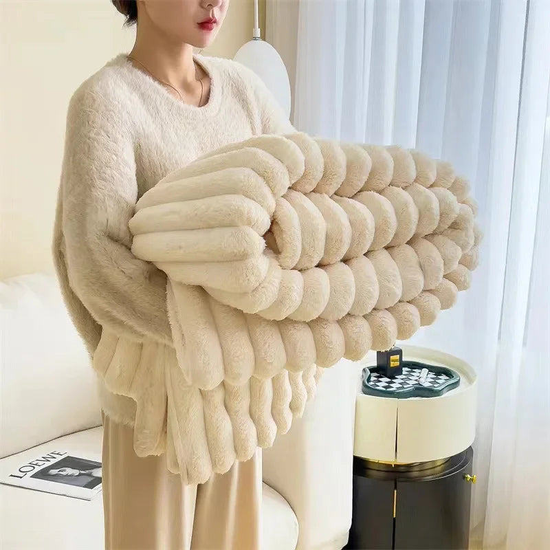 New Solid Color Rabbit Plush Blanket