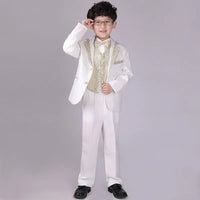 England Style Tuxedo Suits Boys Clothes Set Kids Formal Wedding Blazer Swallow-tailed Coat Kids Party Bow Tie Clothing 5PCS/Set
