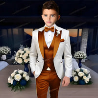 White Business Boy Suit Formal Occasion Kids Wedding Party Prom Boy Tuxedo 3 Piece Set Blazer Vest Pants