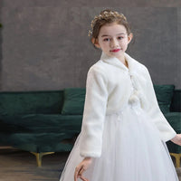 Girls Princess Plush Jackets Children Thicken Wedding Birthday Party Coats Kids White Shawl Cape New Warm Long Sleeves Clothing