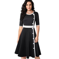 Women's Retro Elegant Contrast Color Patchwork with Button Dress