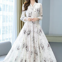 New Vintage Floral Chiffon Long Dress